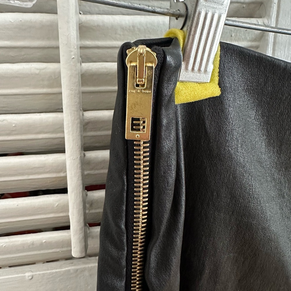 Rag & Bone Black Leather Leggings w/ Gold Zippers - Picture 6 of 7
